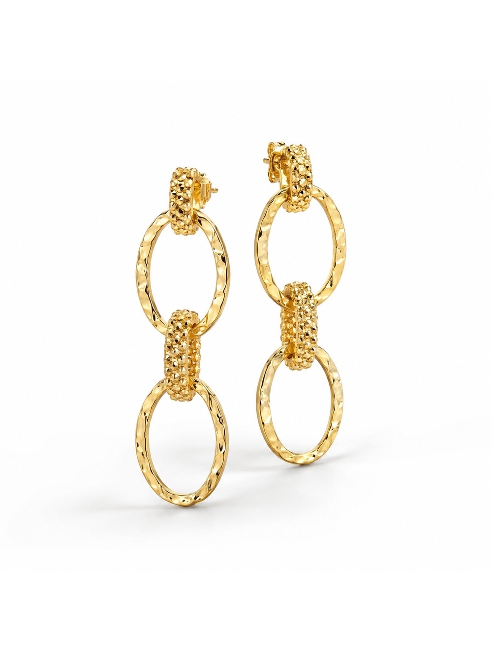 18K Gold-Plated Textured Oval Link Drop Earrings 2” Statement
